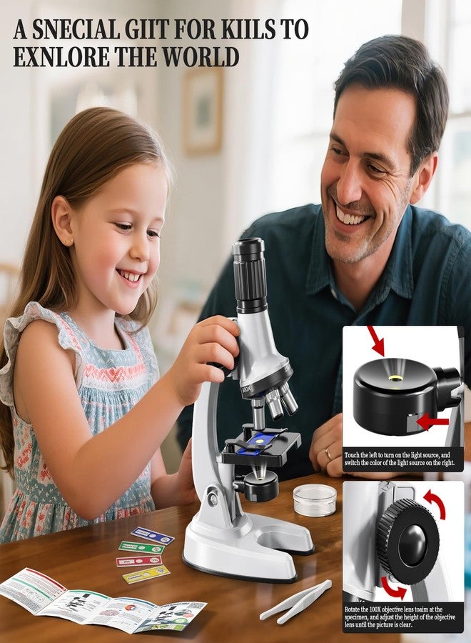 مجموعة مجهر نوفالوكي مكونة من 65 قطعة للأطفال من عمر 5-7 و8-13 سنة، تكبير من 100x إلى 1200x مع 7 ألوان من مصابيح LED و12 شريحة جاهزة، مجموعة تجارب علمية STEM للأولاد والبنات من عمر 8-12 سنة - Image 3